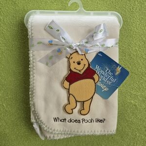NWT 30 X 40 Disney Cream Winnie the Pooh Baby Blanket + Red Shirt Embroidery (1)